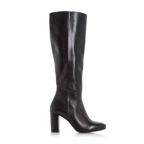 Dune Siena Block Heel Leather Knee High Boots in Black | Lyst