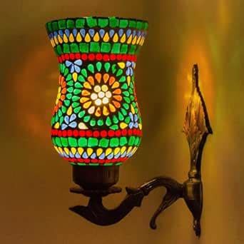 DEVBEADS Green Floral Pattern Mosaic Glass Wall Bracket Lamp, 19cm ...