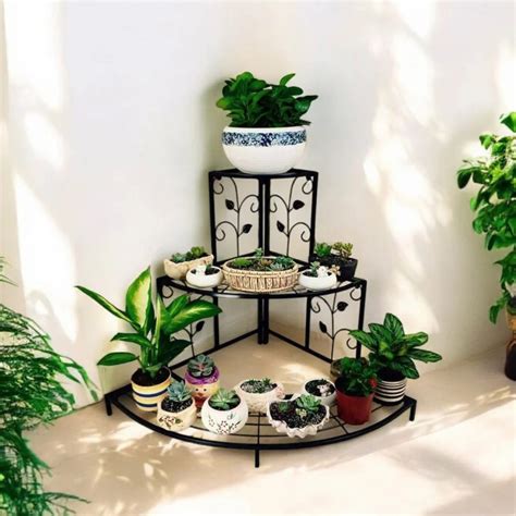 Modern Three-Tier Corner Plant Stand Space-Saving Display Shelf ...