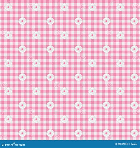 Pink Gingham Fabric with Flowers Background Stock Image - Image of tile ...