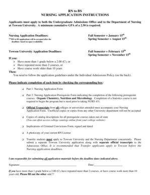 Fillable Online towson RN to BS NURSING APPLICATION INSTRUCTIONS ...