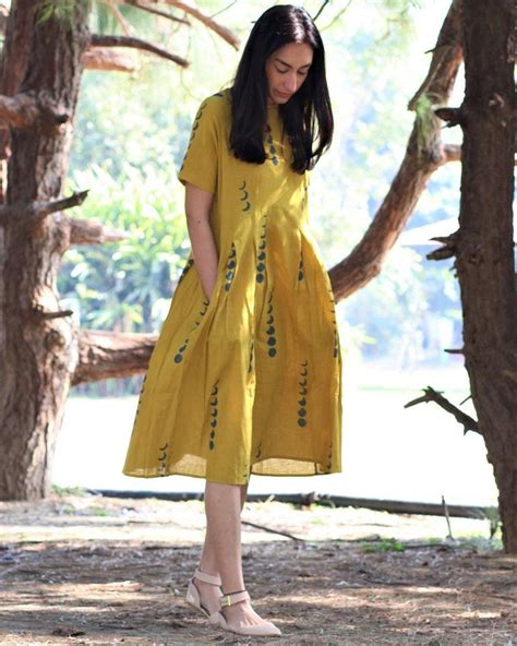 Buy Yellow Eclipse Blockprinted Cotton Dress | Bestseller