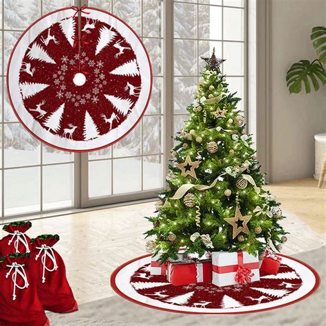 Diceymbol Christmas Tree Skirt Mat 29.5" Red Polyester Holiday Decor ...