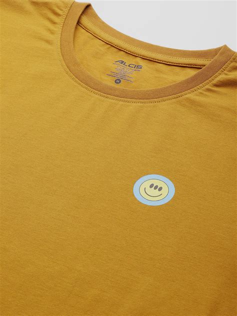 Alcis Men Mustrad Yellow Solid Sports T-shirt AAMTEEDS00077604