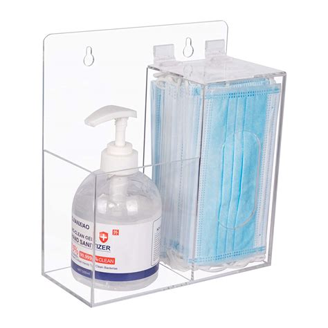 Aphbrada Acrylic Mask Dispenser & Hand Sanitizer Holder Stand Wall Mount or Countertop, Hygiene ...