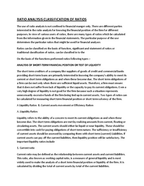 Ratio Analysis Classification OF Ratios - RATIO ANALYSIS CLASSIFICATION ...