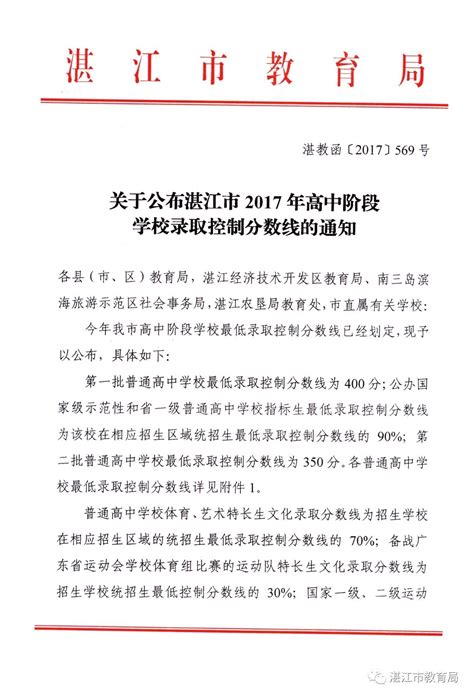 湛江各高中的中考录取分数线2023年(排名表)