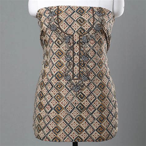 Kalamkari Block Printed Kundan & Bead Work Hand Embroidery Cotton Kurta ...