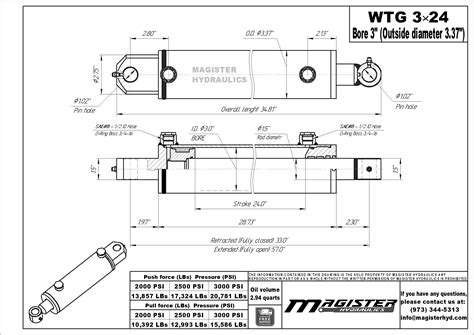 3 bore x 24 strokes hydraulic cylinder, welded tang double acting ...