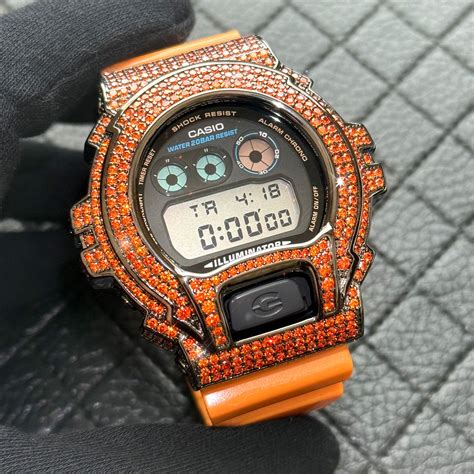 Custom Orange Iced Out G-Shock Watch - JewelryFresh