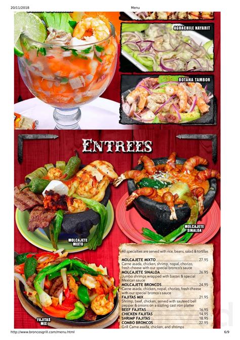 Broncos Mexican Grill and Sports Bar menu in West Covina, California, USA