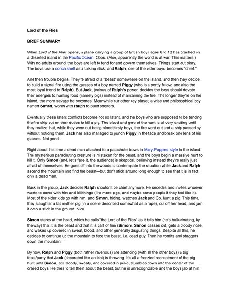 Lord of the Flies Summary - Lord of the Flies BRIEF SUMMARY When Lord ...