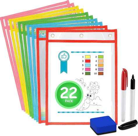 Amazon.com : 22 Pack Dry Erase Pockets 10x13 & Dry-Erase Markers ...
