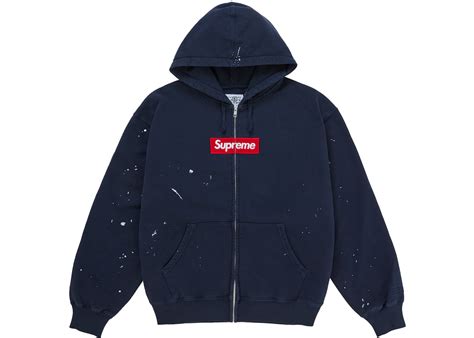SUPREME MM6 MAISON MARGIELA BOX LOGO ZIP UP HOODED SWEATSHIRT / HOODED SWEATSHIRT NAVY