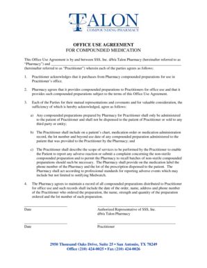Fillable Online BOfficeb Use bAgreementb - Talon Compounding Pharmacy ...