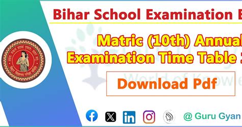 Bihar Board BSEB Class 10th (Matric) Time Table 2024