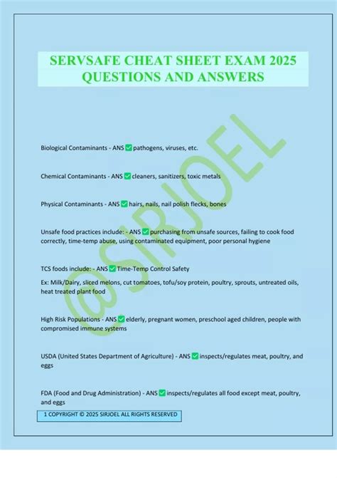 SERVSAFE CHEAT SHEET EXAM 2025 QUESTIONS AND ANSWERS - SERVSAFE - Stuvia US