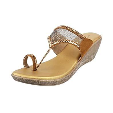 Buy Metro Women Antic Gold Wedge Heel Comfort Sandal UK/3 EU/36 (35-3 ...