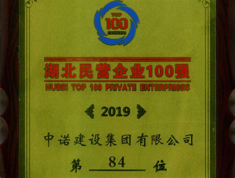 2019年度湖北民营企业100强-中诺建设集团有限公司