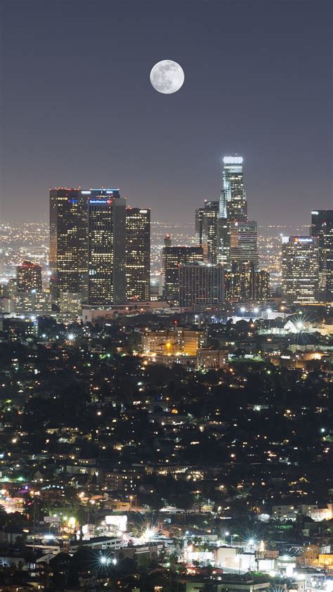 Download wallpaper 1080x1920 night city, city, moon, buildings, night ...