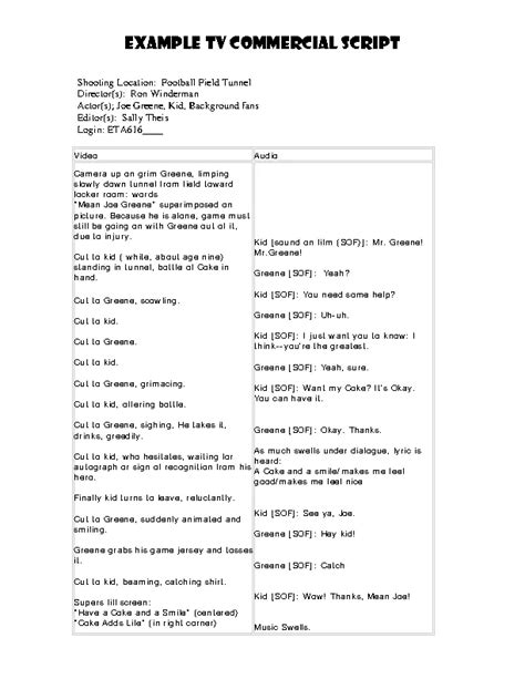 Image result for Commercial Script Writing Template