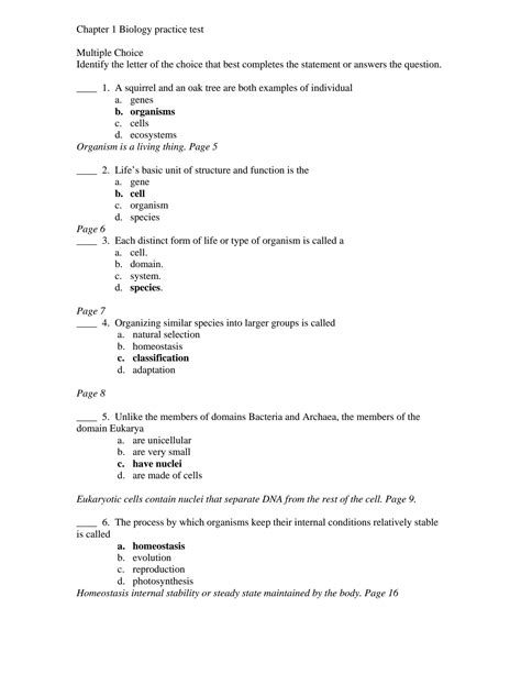 SOLUTION: Biology chapter 1 practice test answers - Studypool