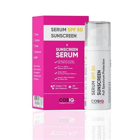 Cos-IQ Sunscreen Serum SPF 50 PA++++ | Broad Spectrum UVA, UVB & IR ...