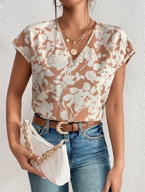 SHEIN LUNE All Over Floral Print V Neck Blouse | SHEIN USA