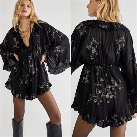 Free People Women's Black Playsuit-romper | Depop