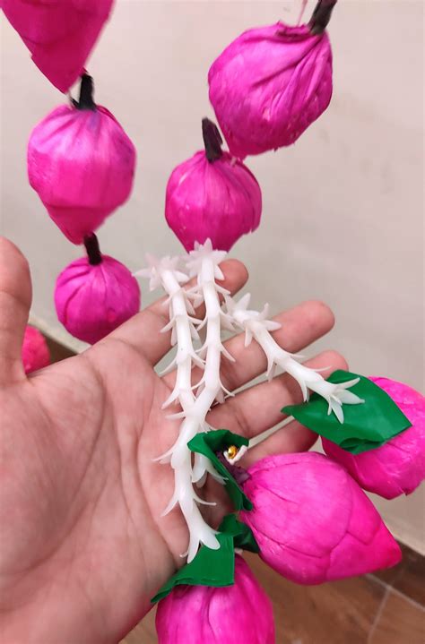 LAMANSH® 5 Feet Pink Lotus Buds Jasmine Wall Hangings for Festival dec ...