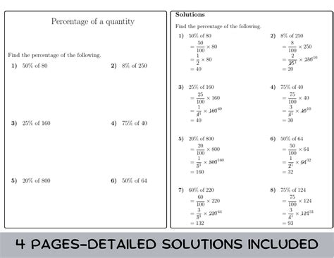 Percentage of a quantity worksheet (with solutions) | Teaching Resources