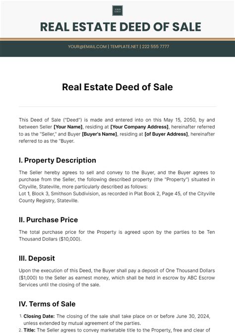 Free Real Estate Deed of Sale Template to Edit Online