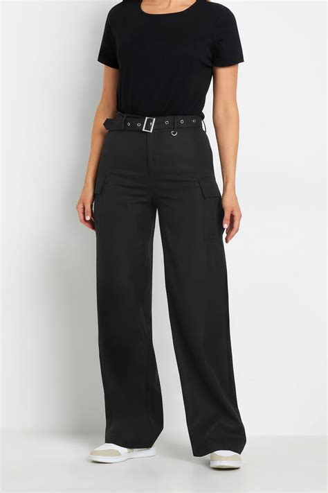 LTS Tall Women's Black Belted Wide Leg Cargo Trousers | Long Tall Sally