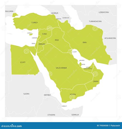 Map of Middle East region stock vector. Illustration of continent - 79504500