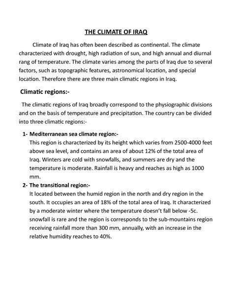 The climate of iraq - THE CLIMATE OF IRAQ Climate of Iraq has often been described as ...