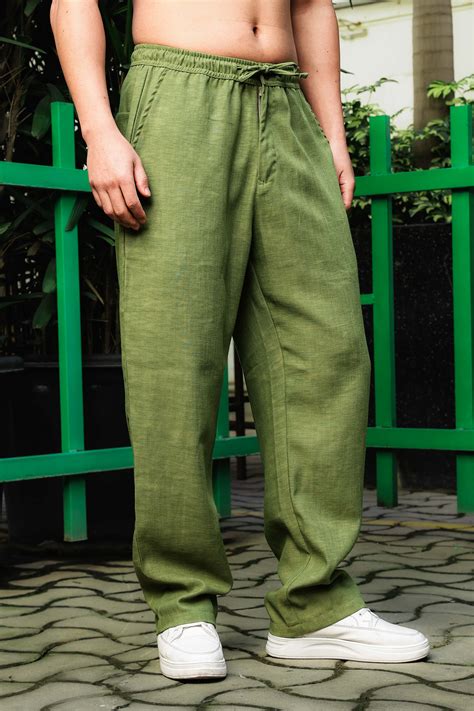 Matcha-Olive Linen Blend Solid Relaxed Fit All Day Trousers – House of ...