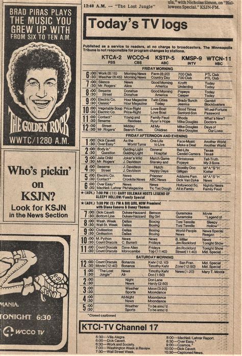 TV listings from the Minneapolis Tribune, Oct. 31, 1980, plus ads for ...