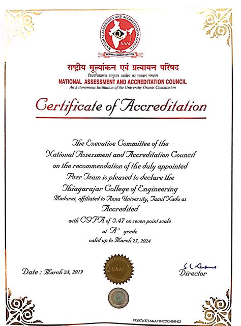 NAAC Certificate | Thiagarajar College of Engineering