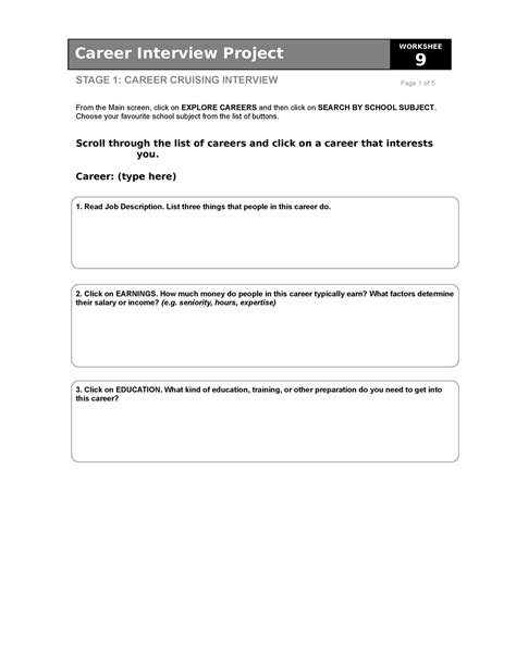 Career cruising 9 and 10 - STAGE 1: CAREER CRUISING INTERVIEW From the ...