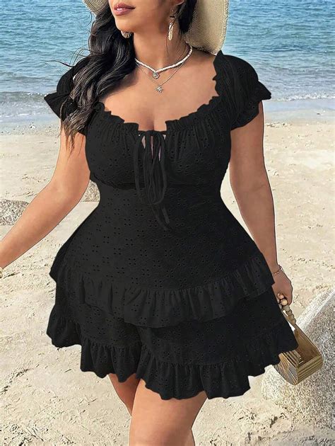 SHEIN SunnyBelle Plus Size Off Shoulder Solid Color Casual Fitted ...