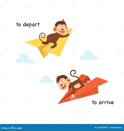 Depart And Arrive Antonyms Word Card Vector Template. Flashcard For ...