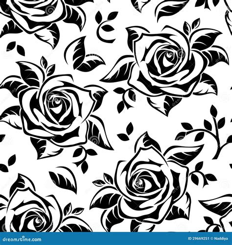 Vector Sseamless Pattern with Roses Silhouettes. Stock Vector - Illustration of pattern, blossom ...