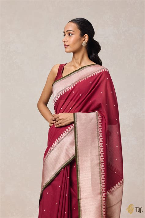 Maroon Pure Cotton Banarasi Kadhua Handloom Saree - Tilfi