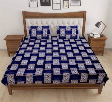 PS Bedsheet New Blue Box 3D Printed Poly-Cotton Double Bed Sheets with ...