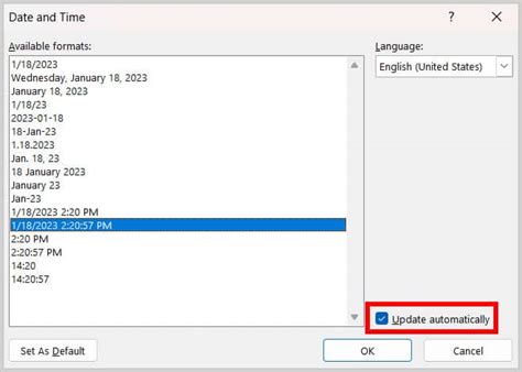 Setting the Date Automatically in Word 的图像结果