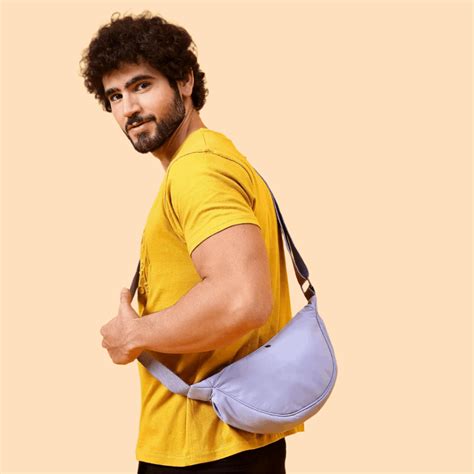 Genuine Leather Half Moon Fashion & Travel Sling Bag Light Blue