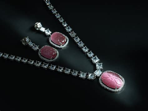 Viraasi Luxury AD Necklace Set Pastel Pink