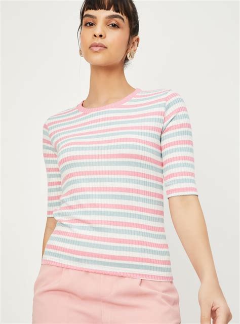 Buy Women Striped Knit T-shirt Online at just Rs. 399.0 - 1000013827204 ...