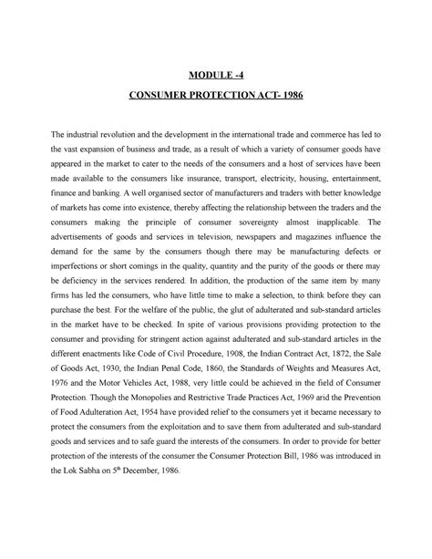 Module 4- CONSUMER PROTECTION ACT - MODULE - CONSUMER PROTECTION ACT ...