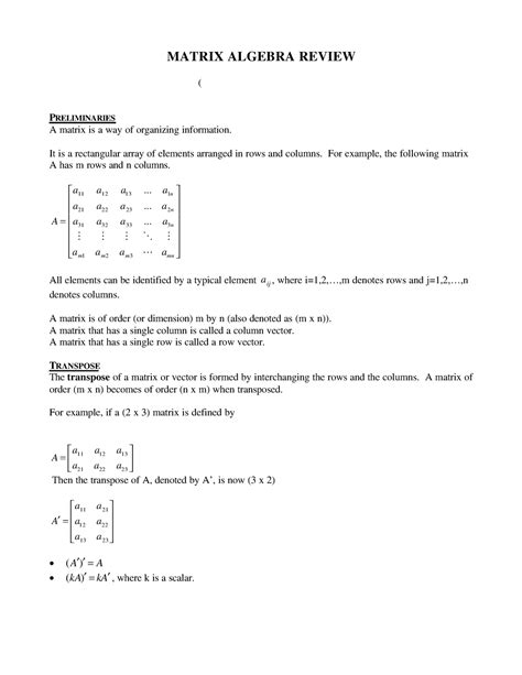 Matrix Algebra Review iit kgp - MATRIX ALGEBRA REVIEW ( PRELIMINARIES A ...